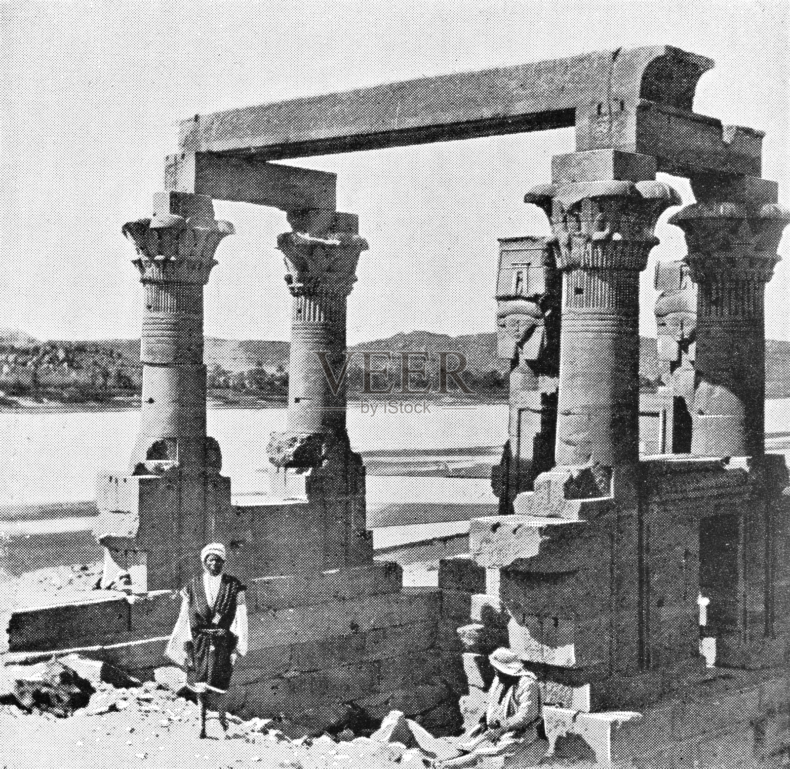 埃及卡拉布沙旧址的科塔西亭(塔尔米斯)- 19世纪奥斯曼帝国插画图片素材