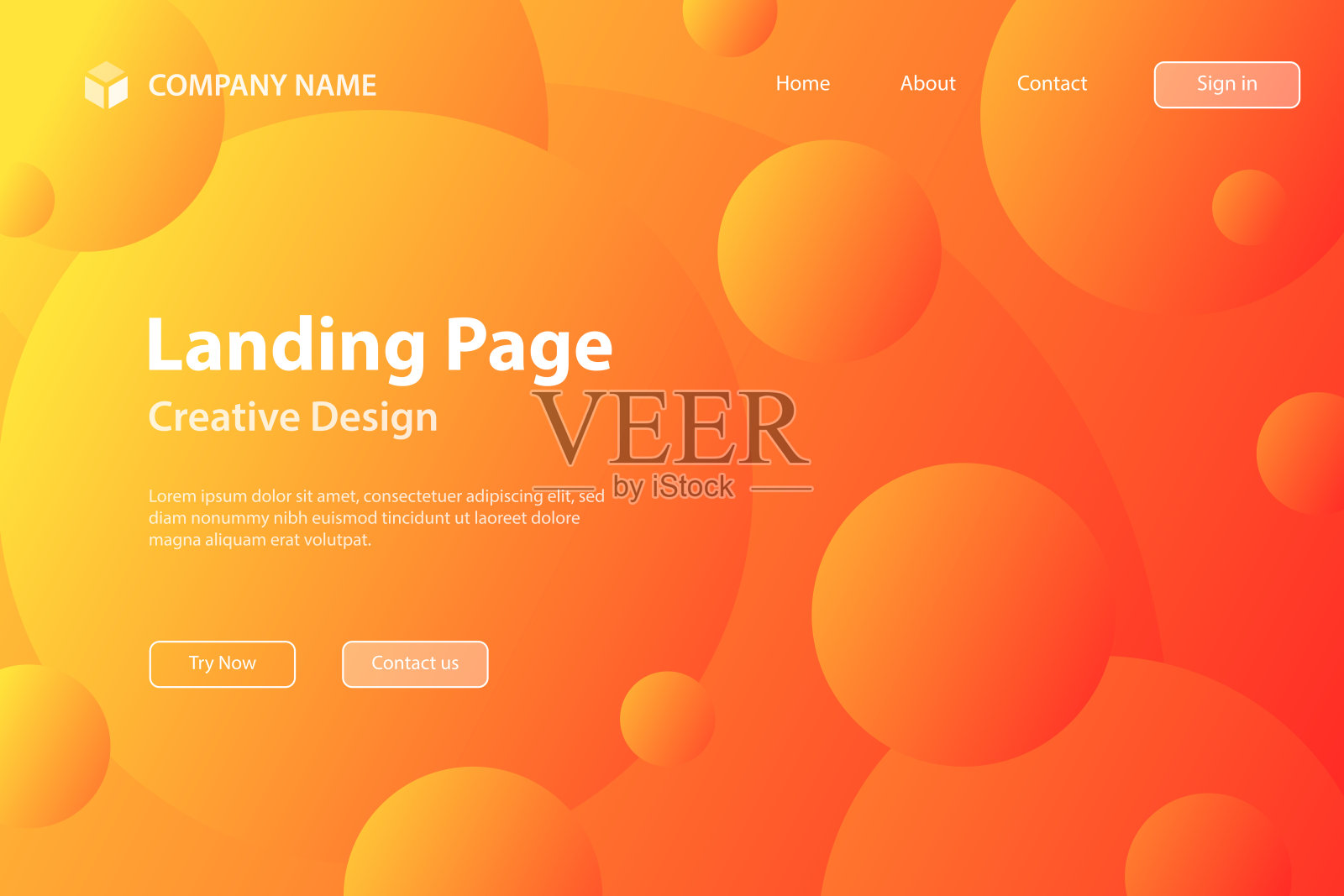登陆页面模板-抽象几何背景与橙色渐变圆插画图片素材