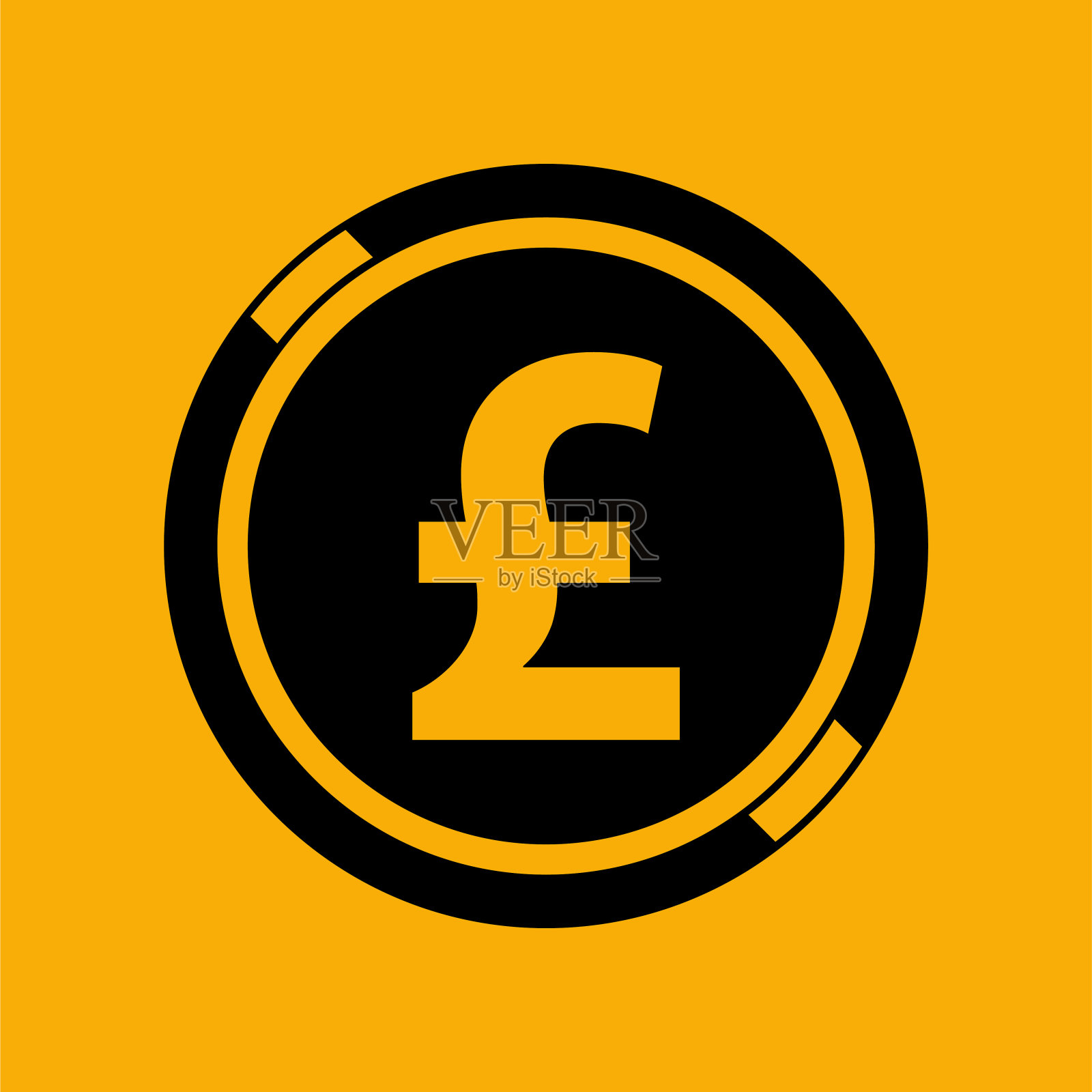 黄色背景上的英镑硬币图标。插画图片素材