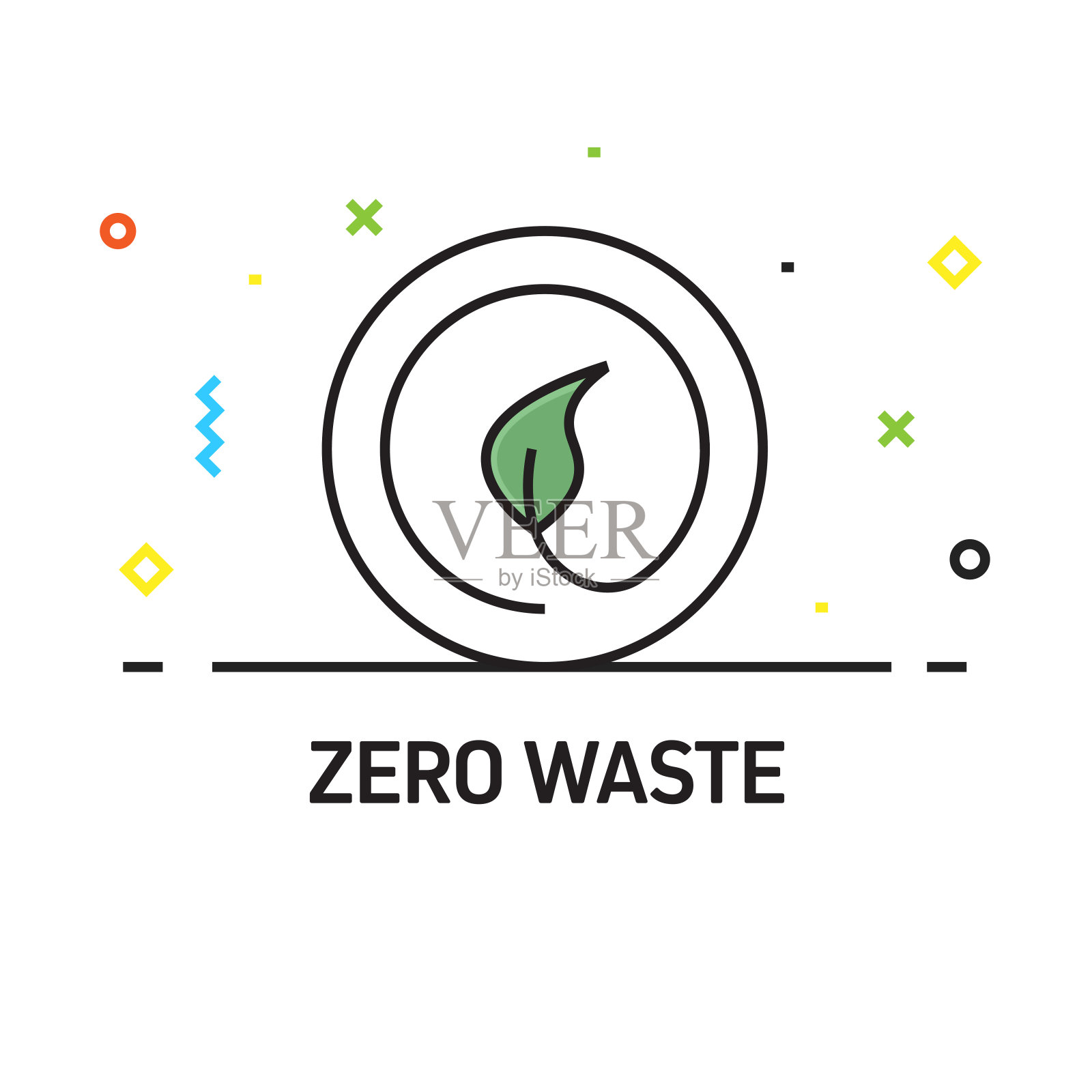 零浪费线图标,轮廓向量符号插图。插画图片素材