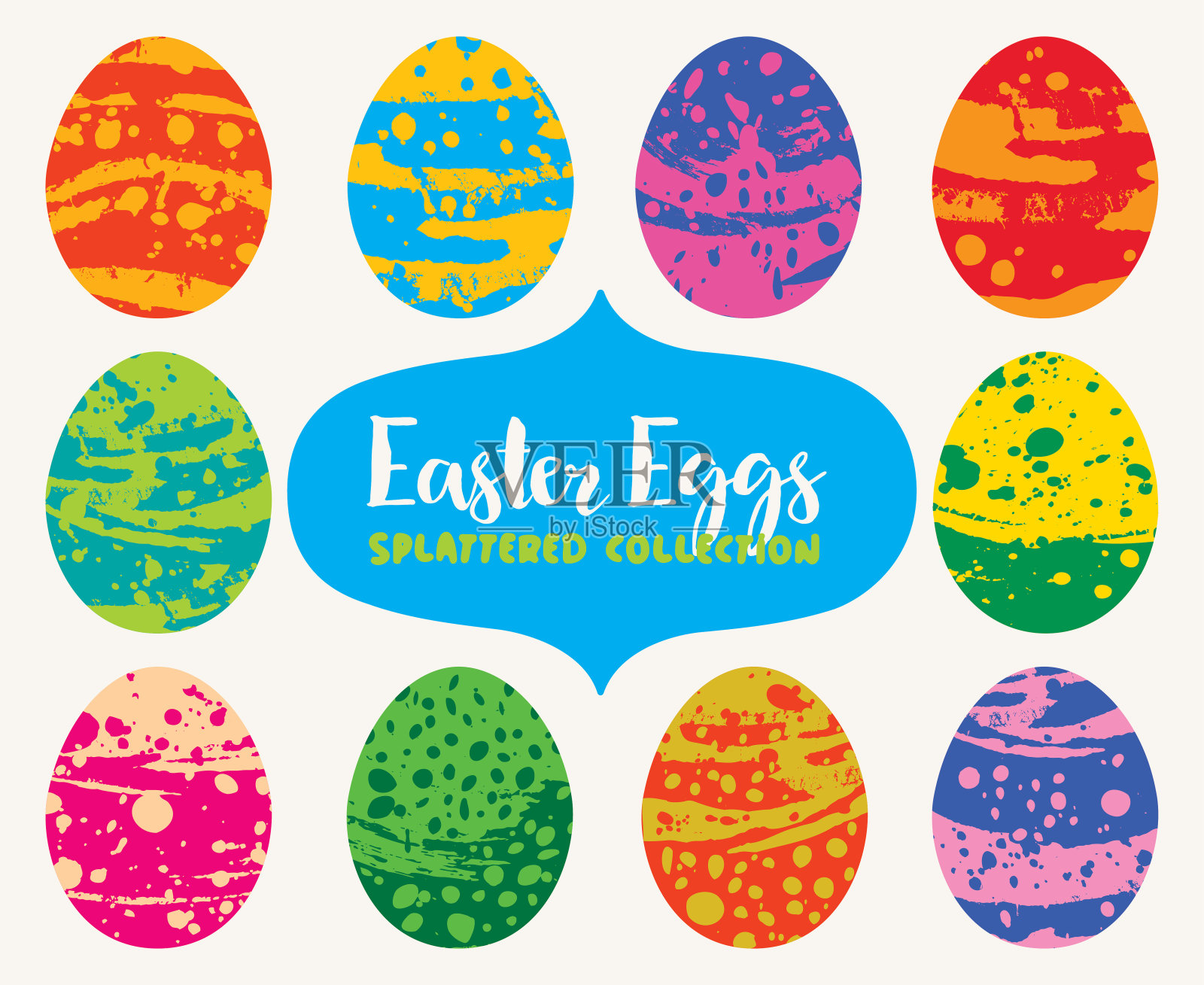 一套泼洒油漆复活节彩蛋插画图片素材