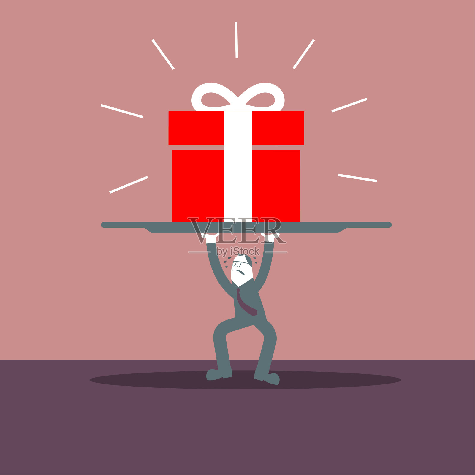 一个男人举起托盘里的礼物。插画图片素材