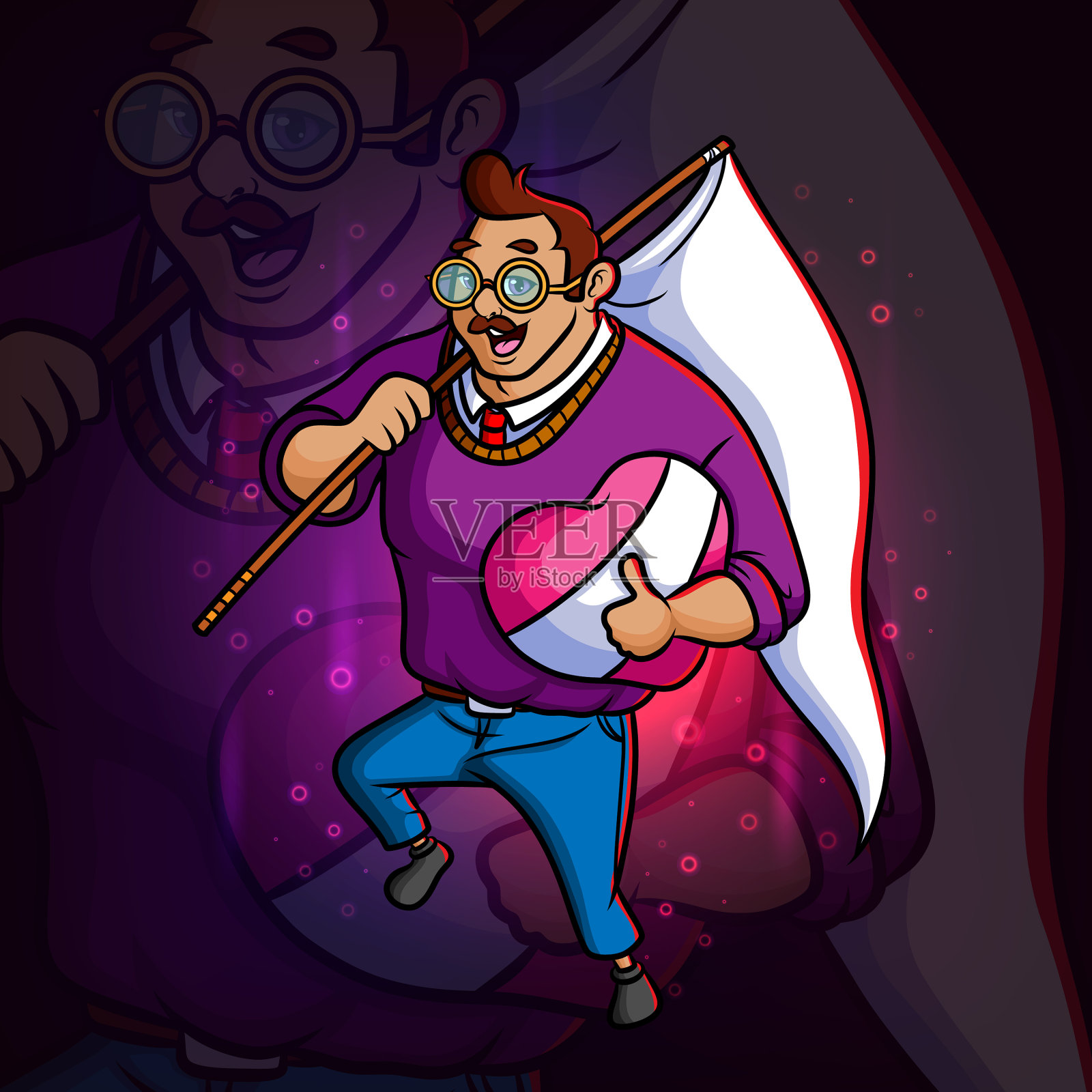 年轻人用白旗设计电竞标志插画图片素材