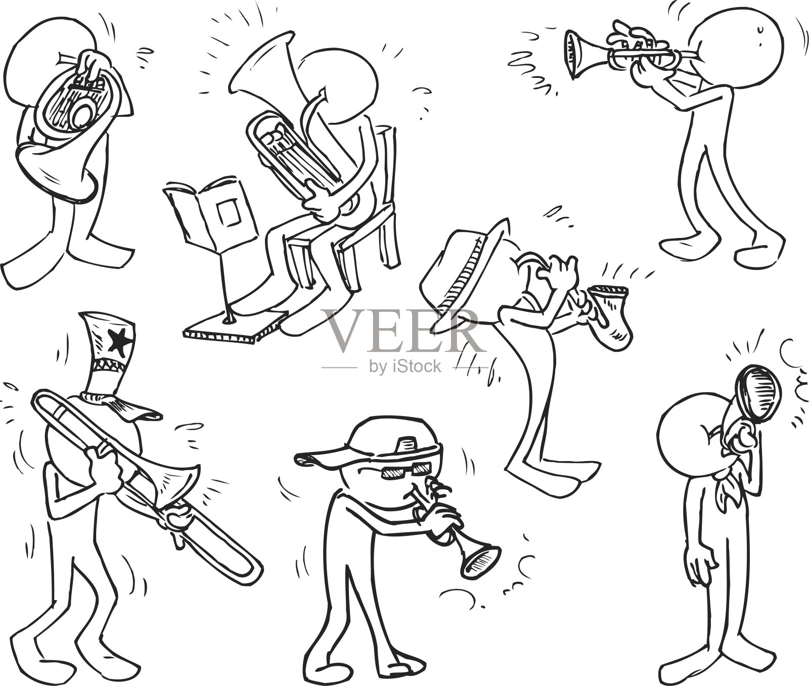 带有喇叭乐器的无名角色设计元素图片