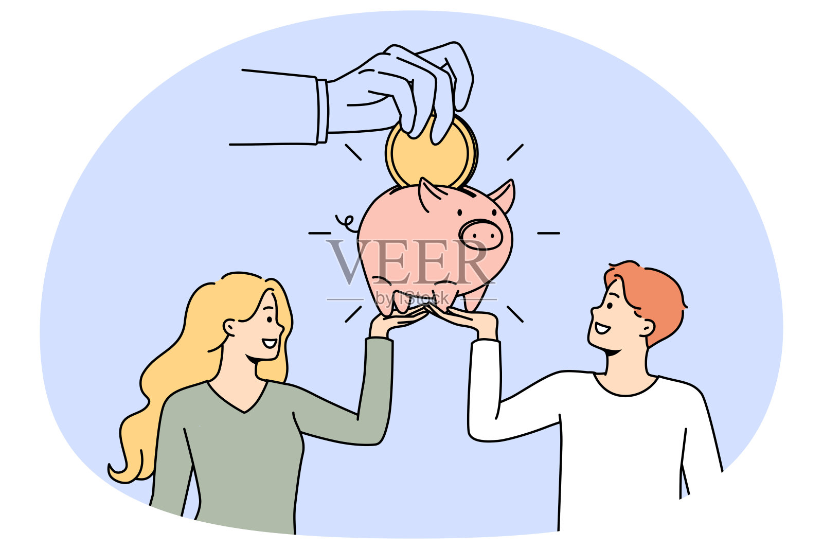 一对夫妇在储蓄罐里存钱插画图片素材