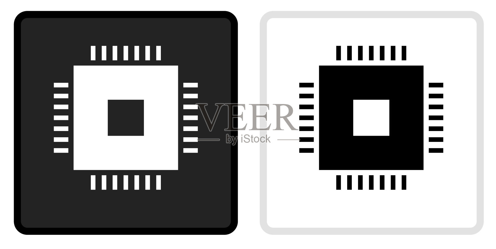 技术芯片图标上的黑色按钮与白色翻转插画图片素材