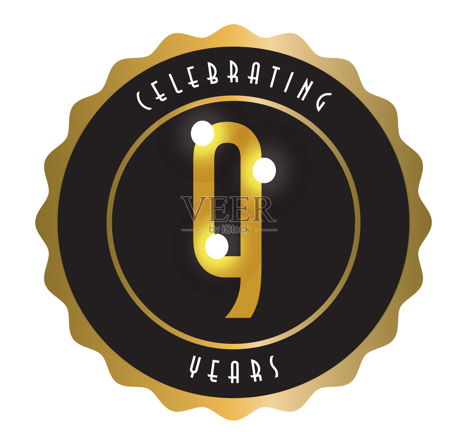 复古和复古9周年标签设计金色和黑色插画图片素材