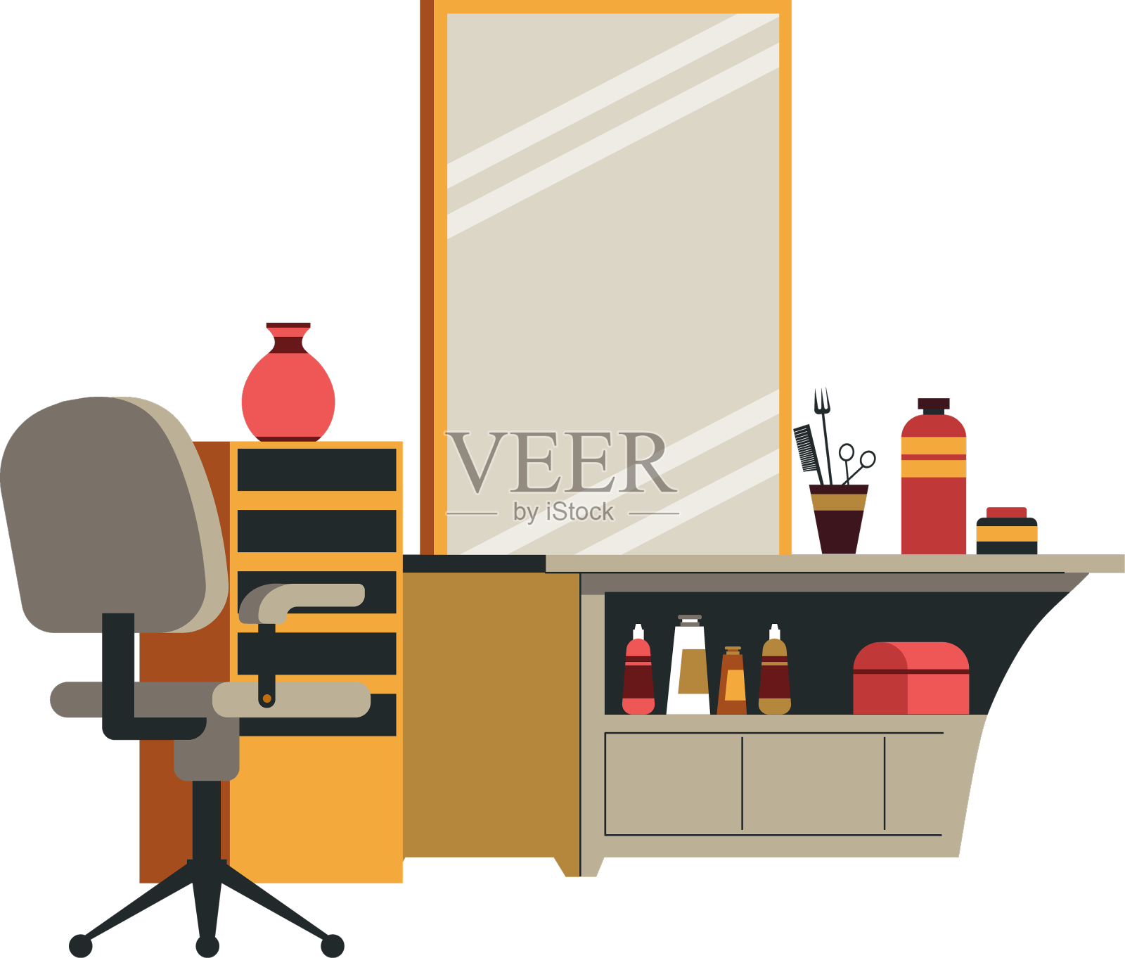 理发店室内设计工作场所用镜子设计元素图片