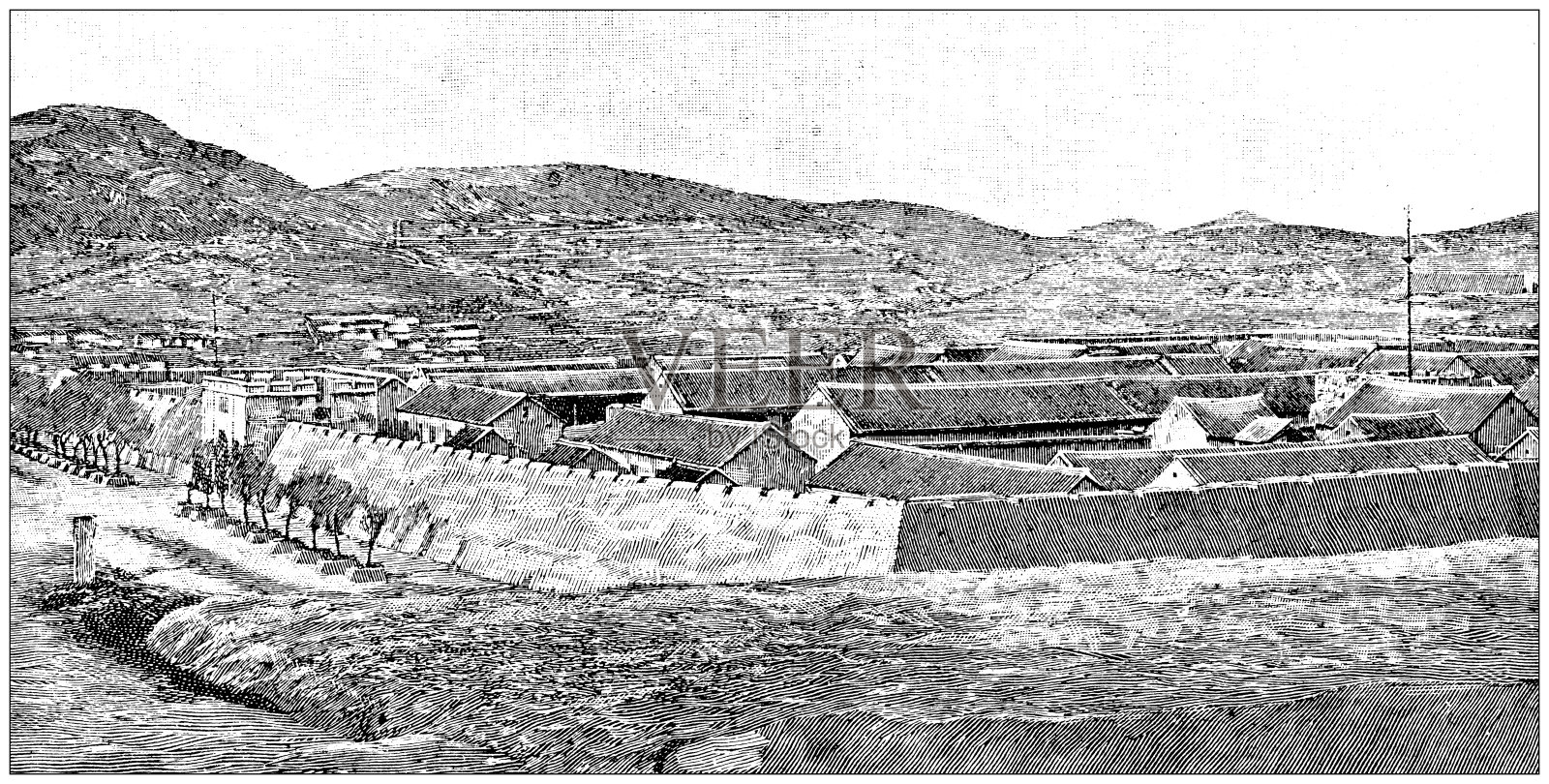 仿古形象:德国龟首湾租界,中国殖民地,胶州插画图片素材