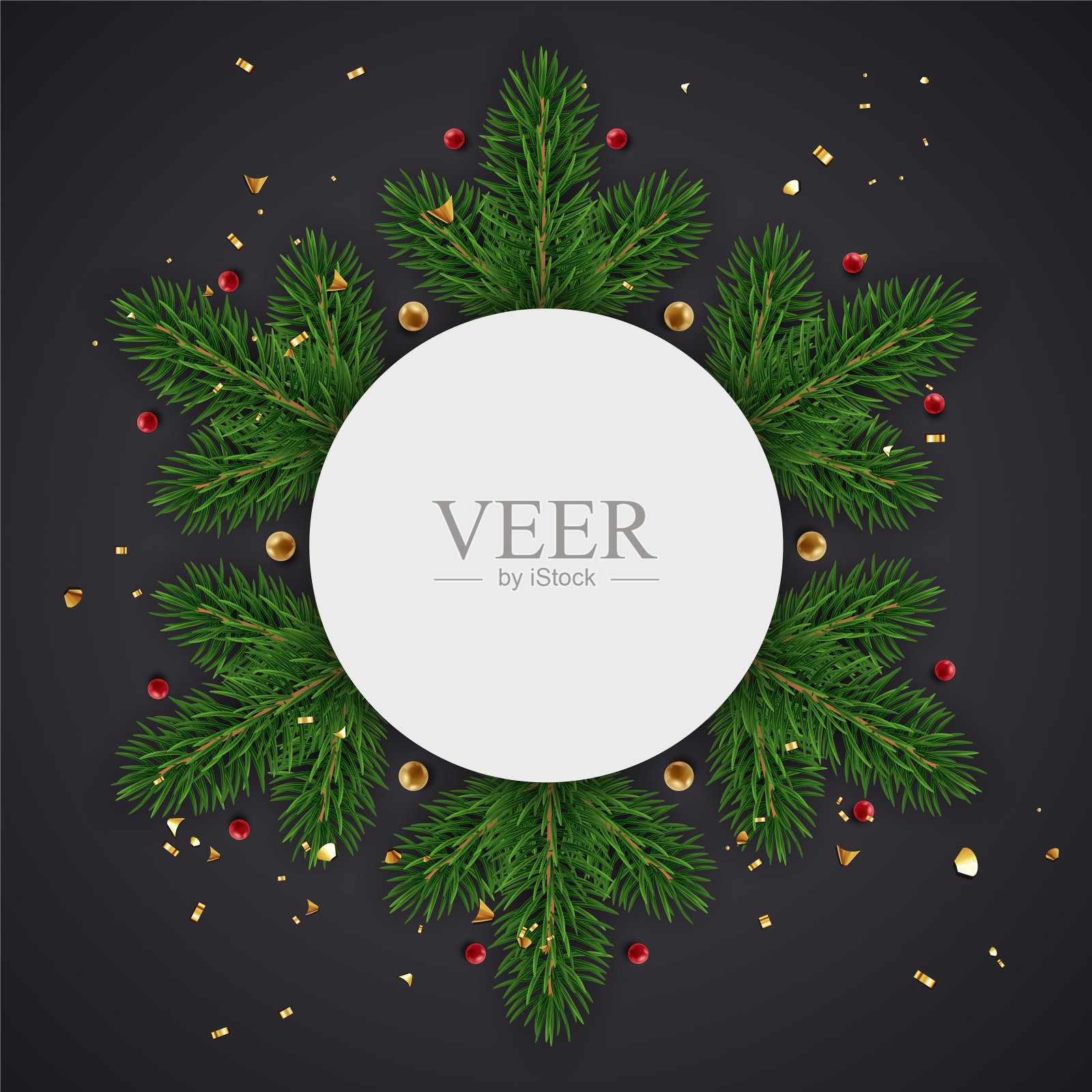 逼真的雪花制成的松枝插画图片素材