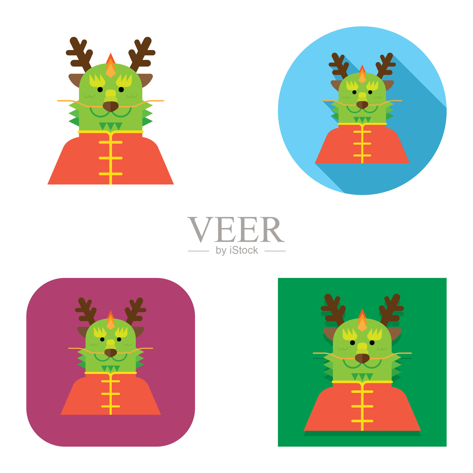 扁平中国新年旗袍龙阿凡达|卡拉福系列插画图片素材