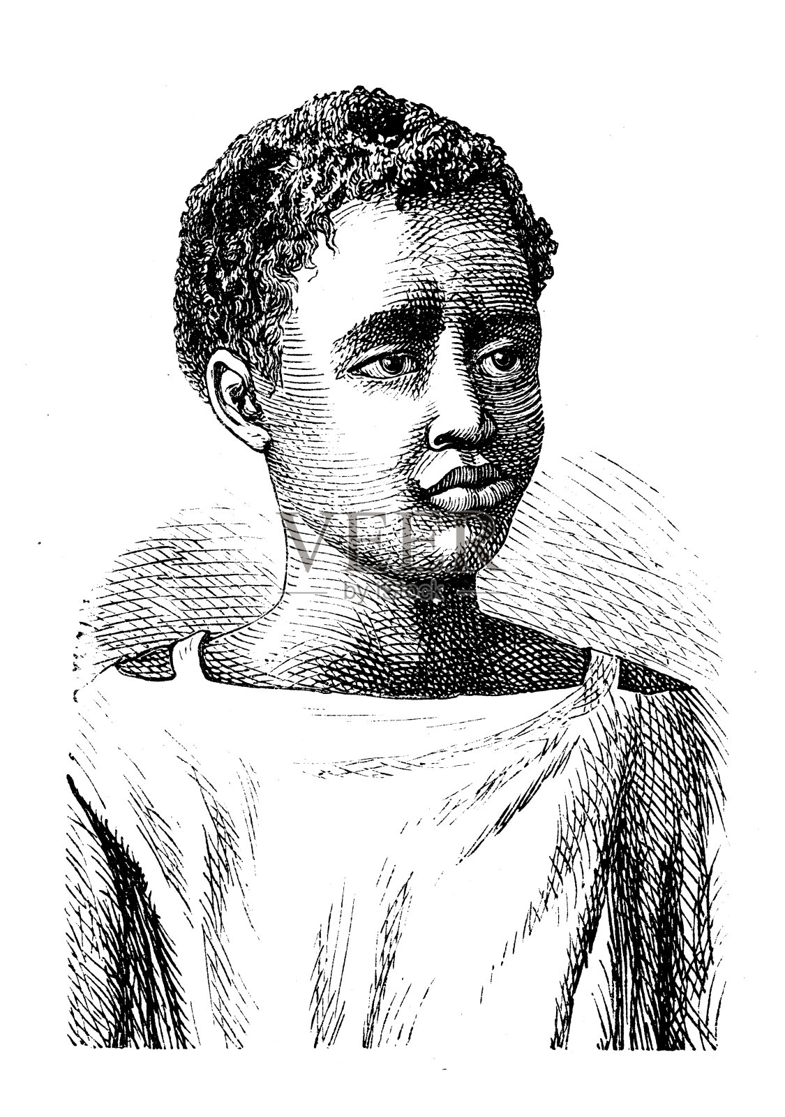 古董插图,民族志和土著文化:非洲,巴格米男孩插画图片素材