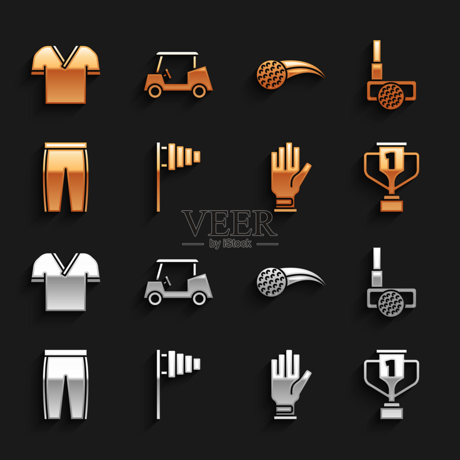 设置高尔夫旗俱乐部与球奖杯高尔夫球图标素材