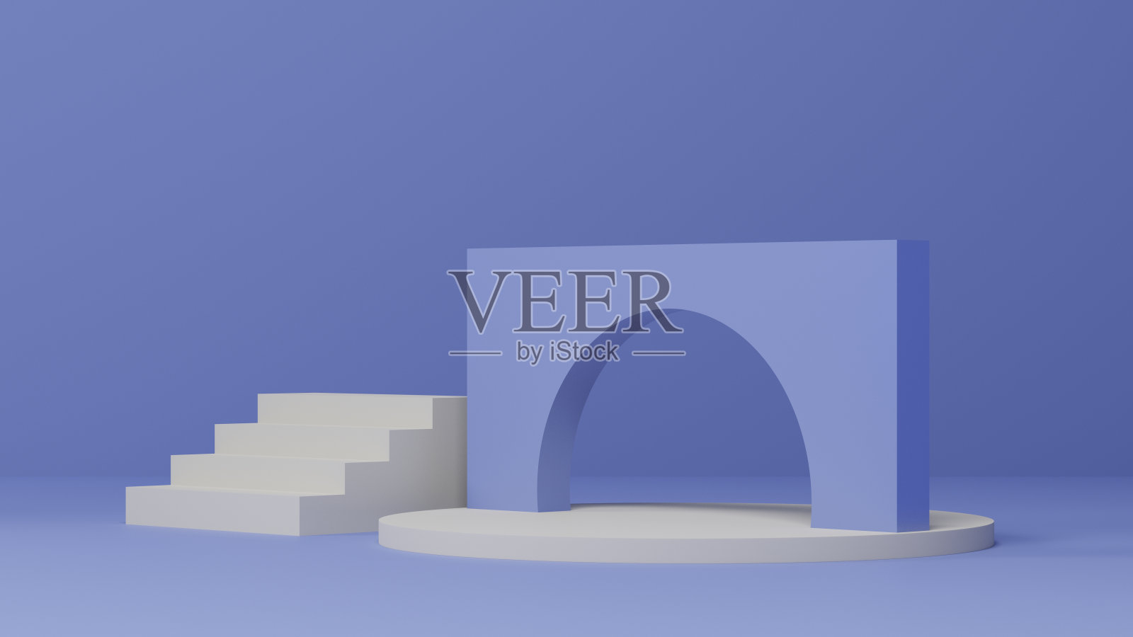 蓝色背景与白色几何基座或讲台模型,空平台的产品展示和演示,3d渲染照片摄影图片