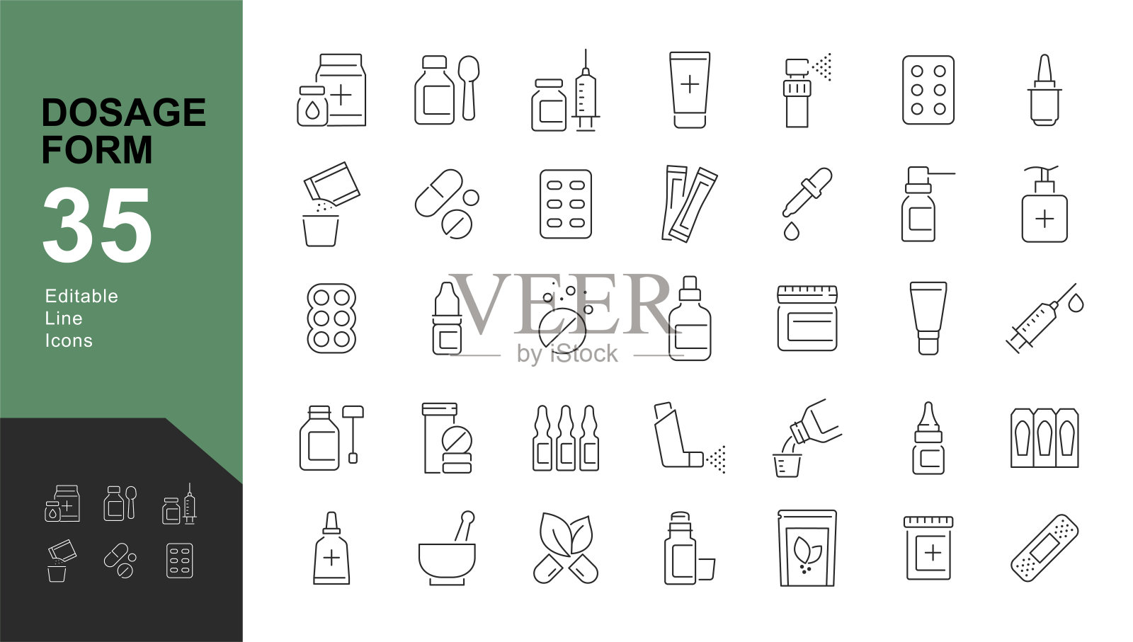 药房线可编辑的图标集。插画图片素材