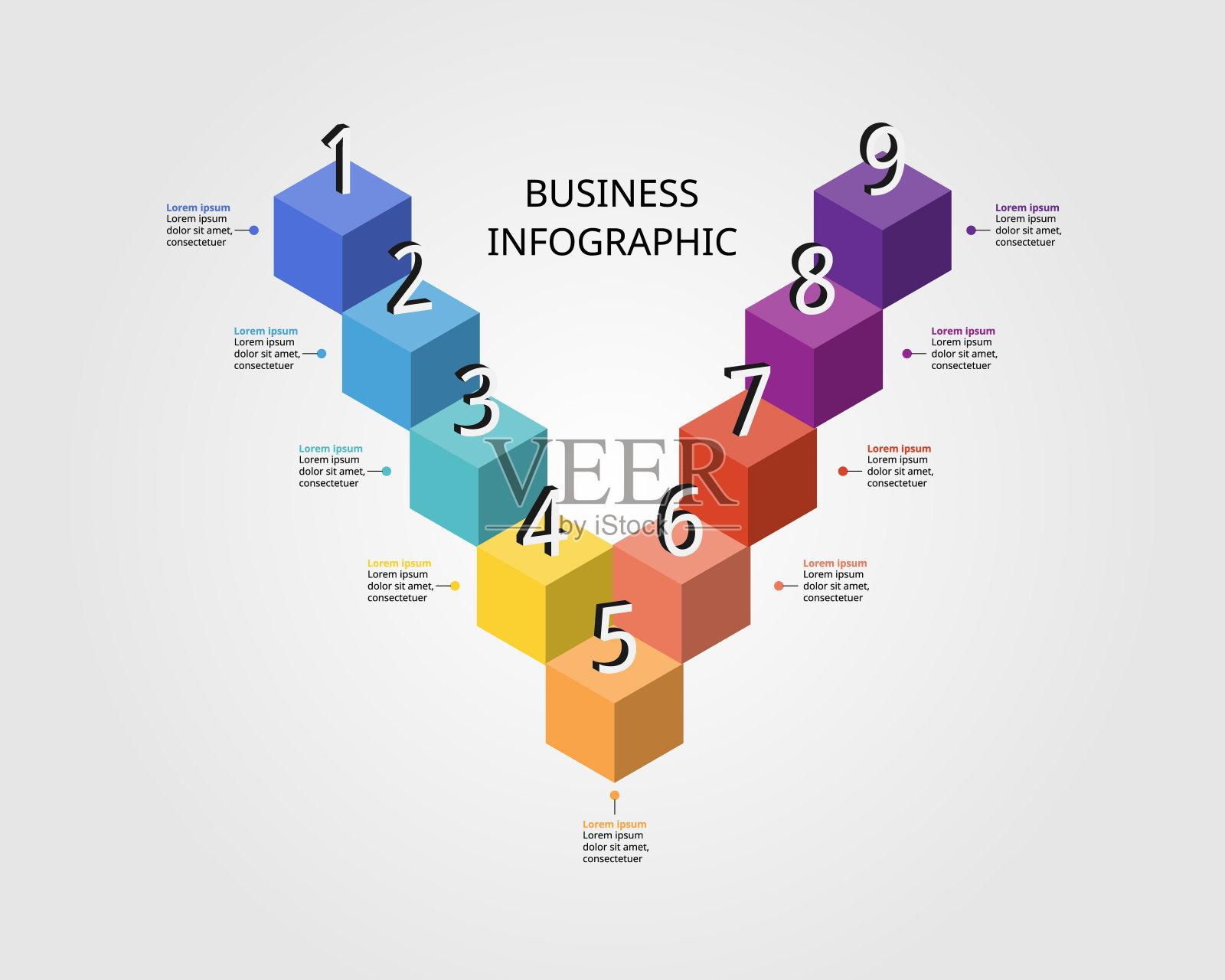 时间轴步骤图模板为9个元素表示的信息图表插画图片素材
