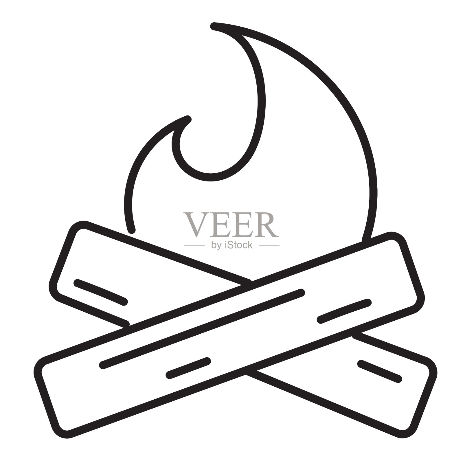 白底上的营火细线图标-可编辑笔画插画图片素材