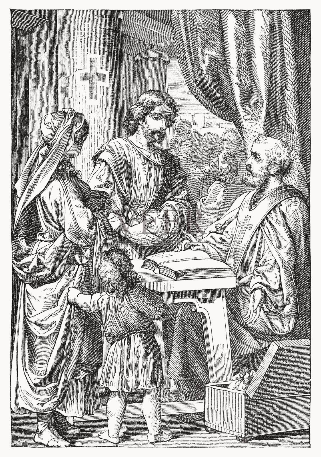 早期信徒的团契,1894年出版的木刻版画插画图片素材