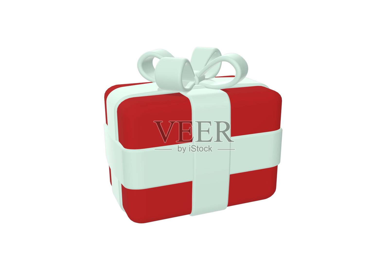 3D渲染的一个红色的圣诞礼盒与白色丝带在白色的背景照片摄影图片