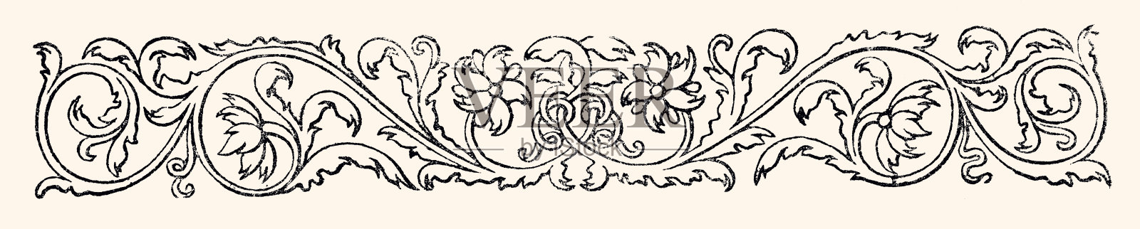 19世纪花与叶的装饰图案:(XXXL有很多细节)插画图片素材