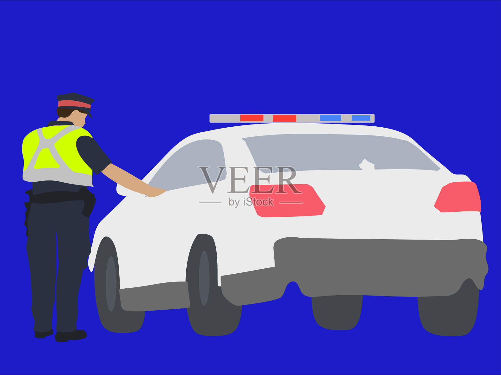 警官和警车巡逻皇家蓝插画图片素材