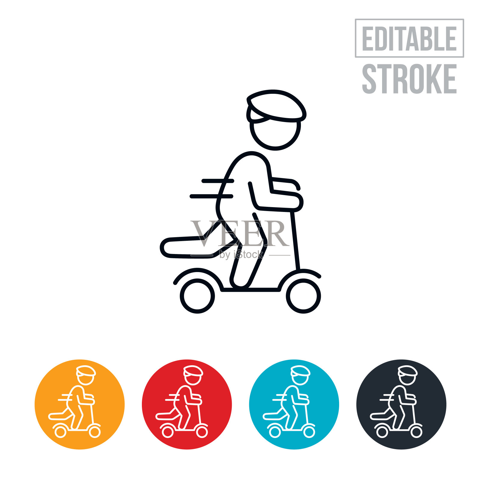 儿童骑摩托车细线图标-可编辑的中风插画图片素材