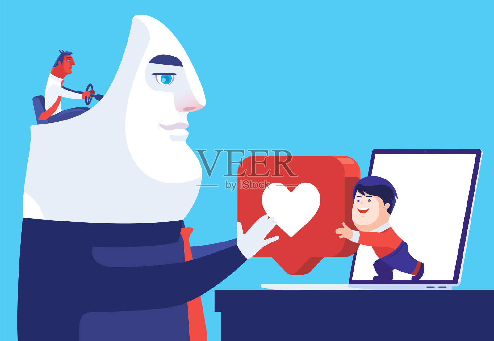 骗子通过笔记本电脑给孩子发送图标插画图片素材