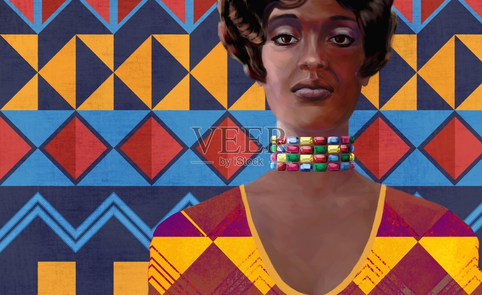 印象派风格的黑皮肤女人的肖像插画图片素材