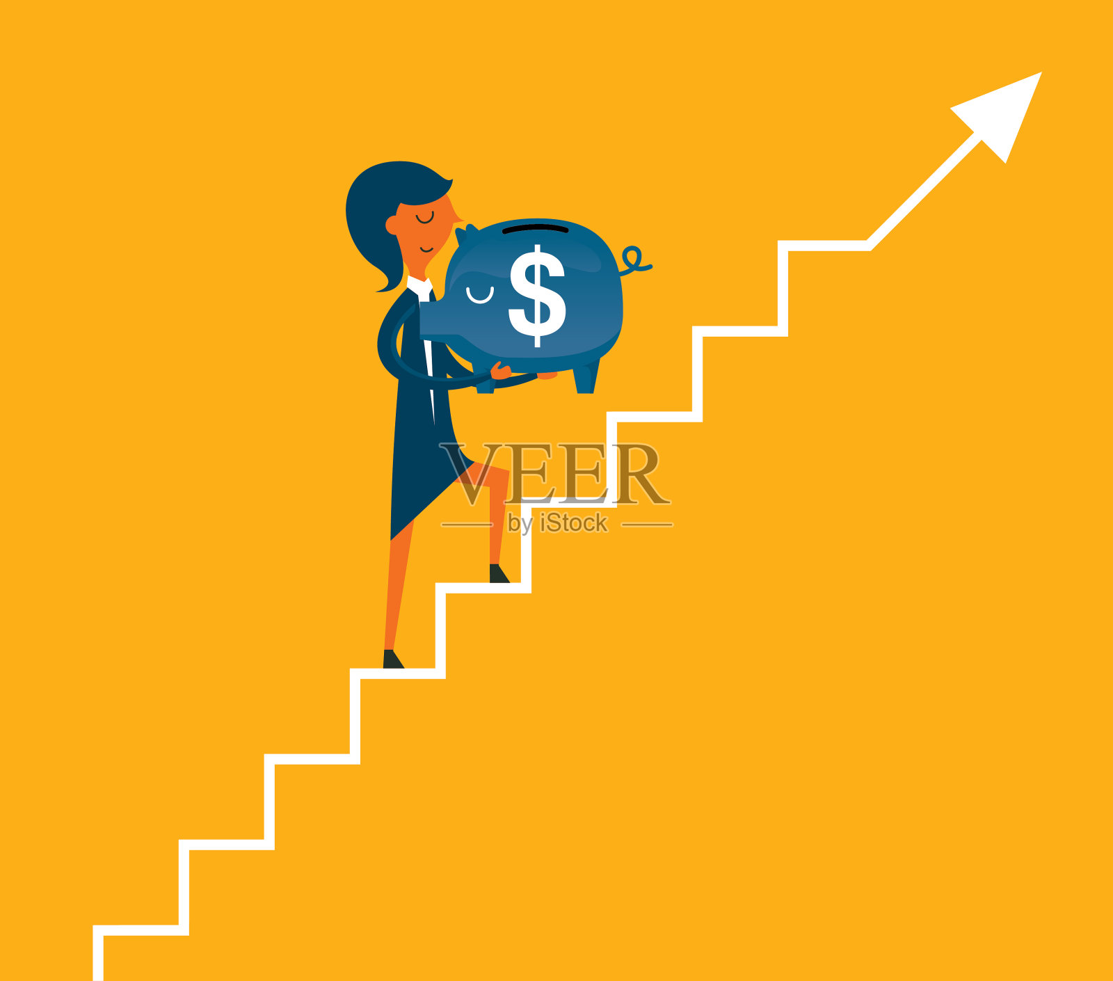 起义箭上的存钱罐-女商人插画图片素材