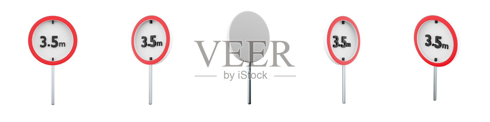 3d渲染禁止车辆通行的高度在3.5米以上的道路标志不同位置图标集。3d渲染路标概念图标集照片摄影图片