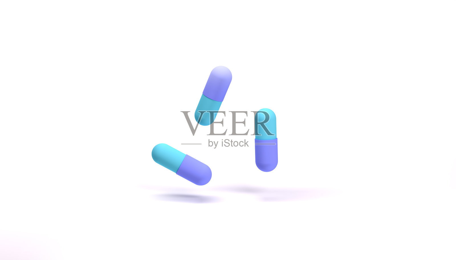 掉落的抗生素胶囊被隔离在白色背景上。医疗保健和医疗概念。3 d渲染。照片摄影图片