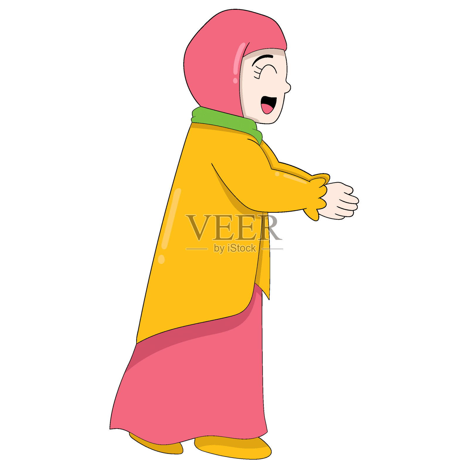 女孩有一个快乐的脸笑着握手插画图片素材