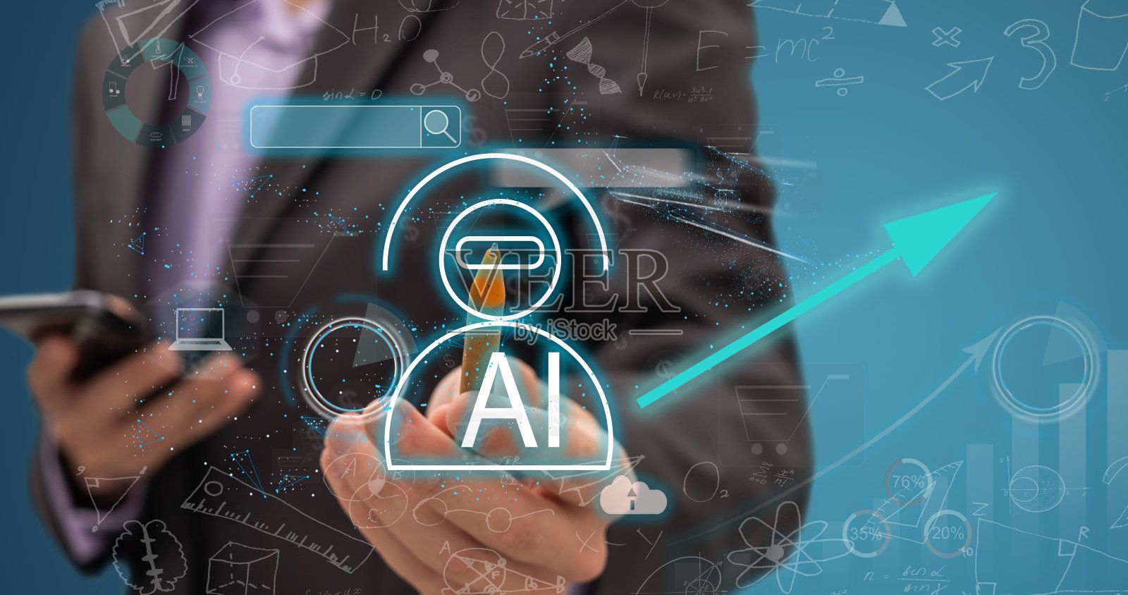 人类使用人工智能工具。技术智能机器人科学和人工智能技术,创新未来和全球连接提供信息和数据的在线网络,照片摄影图片