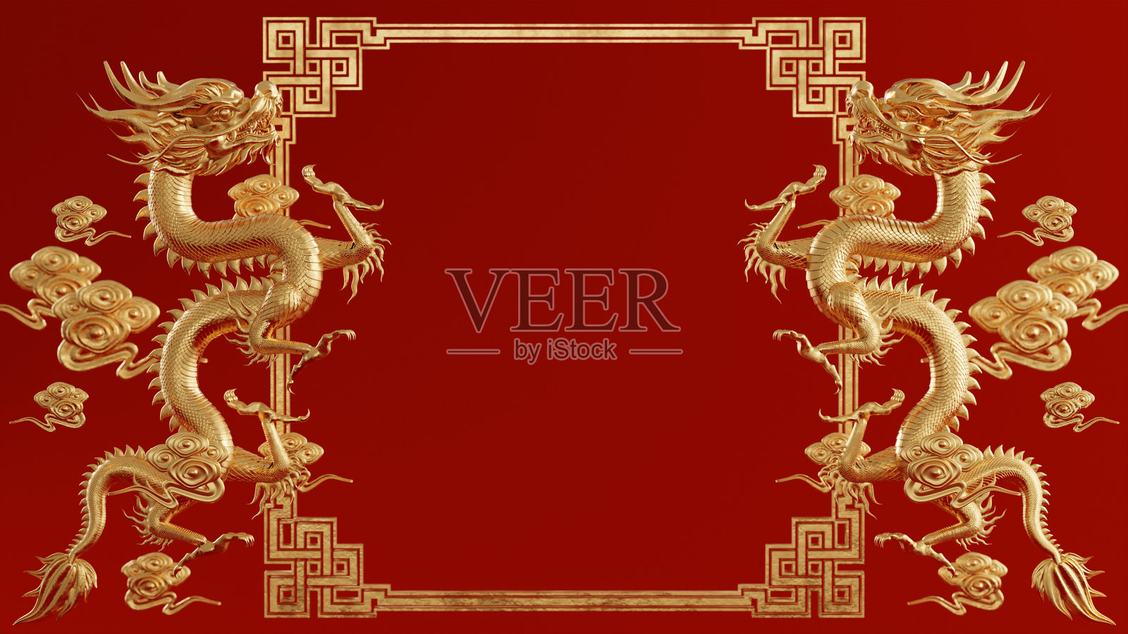 3d渲染插图背景,快乐的中国新年2024龙生肖与红色和金色,花,灯笼,和亚洲元素。(翻译:2024年是龙年)照片摄影图片