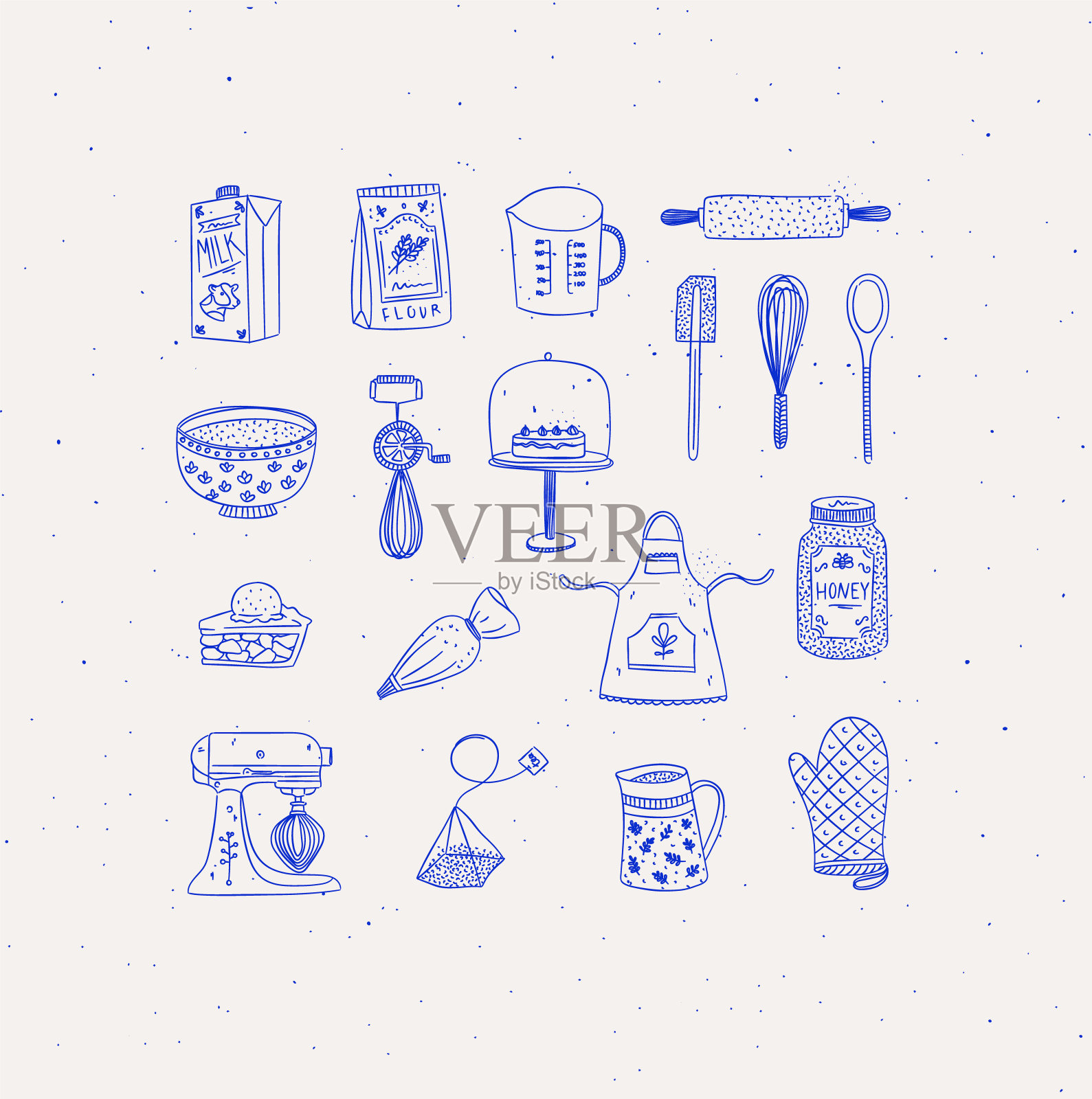 一套厨房,面包房,休闲的东西插画图片素材