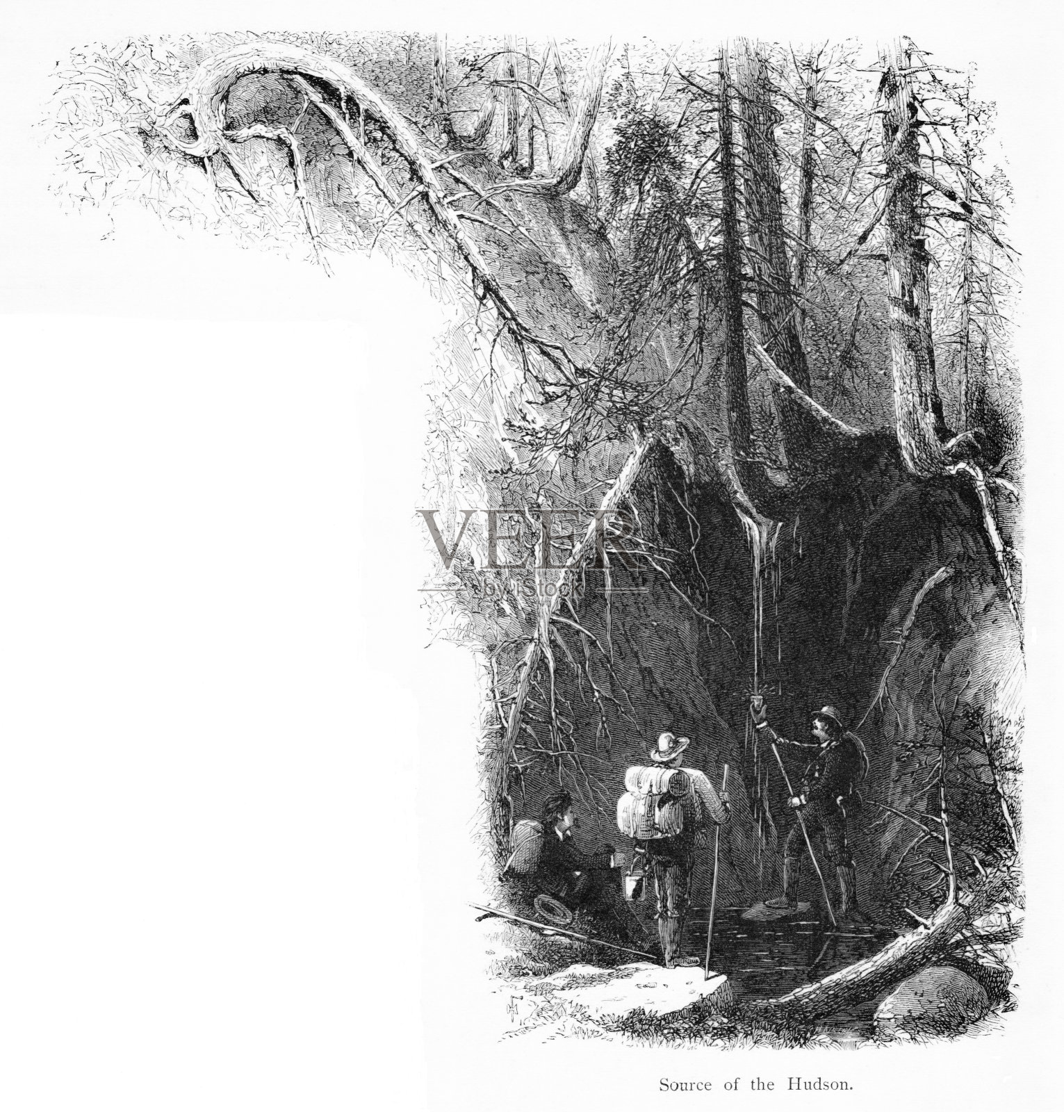 哈德逊河的源头,纽约州,美国,美国地理插画图片素材