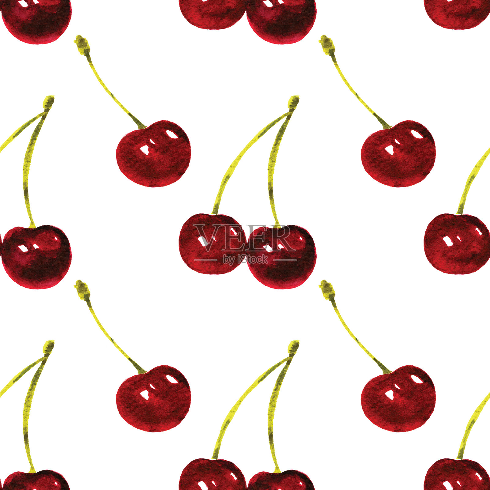 樱桃浆果水彩无缝图案插画图片素材