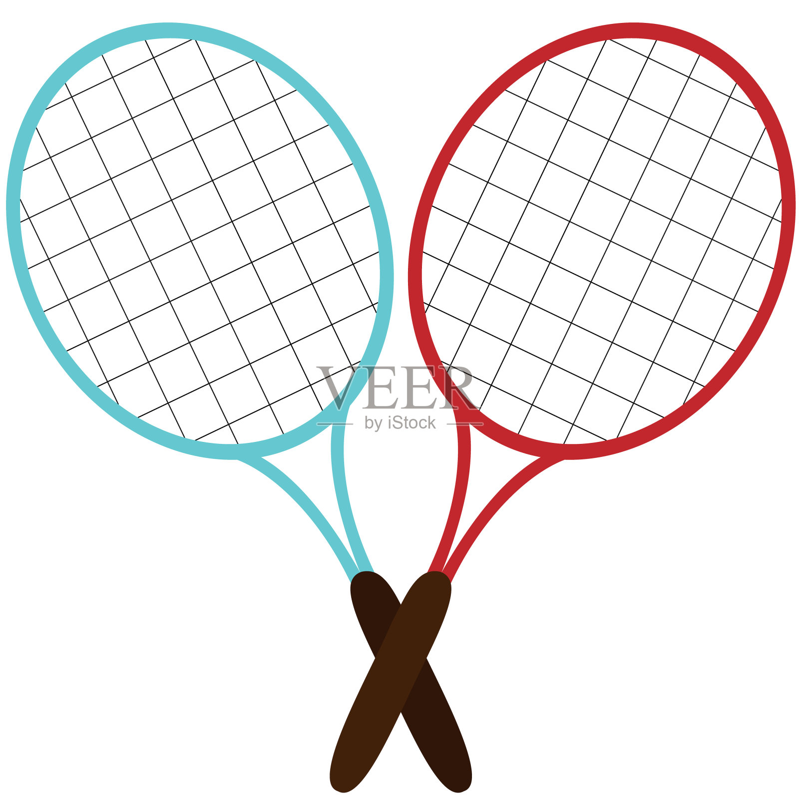 矢量插图的红色和蓝色网球拍在卡通风格插画图片素材
