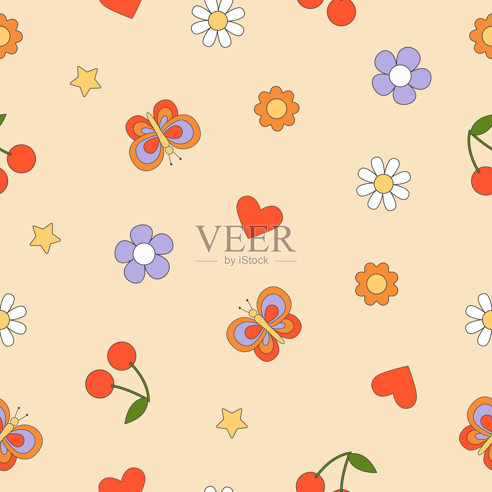 抽象的groovy嬉皮士无缝模式。插画图片素材