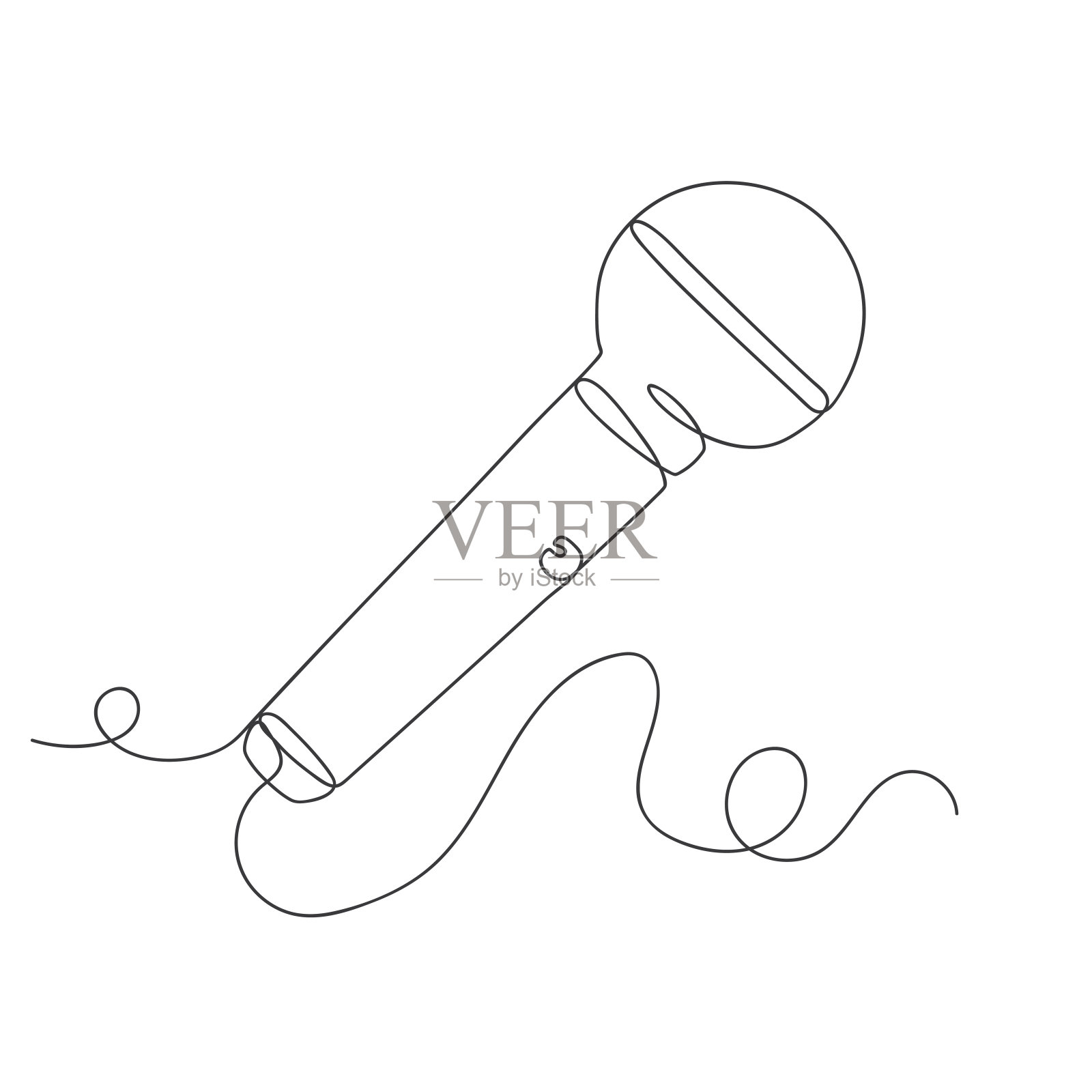 连续单线艺术麦克风隔离矢量插图。插画图片素材