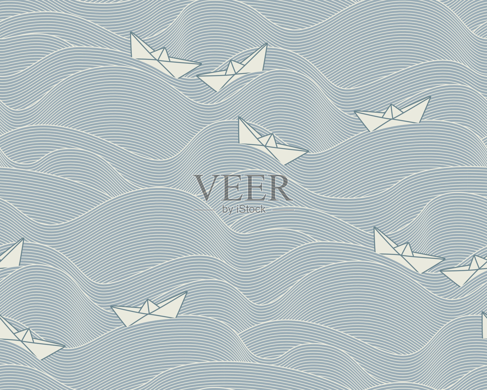 漂浮纸船(无缝图案)插画图片素材