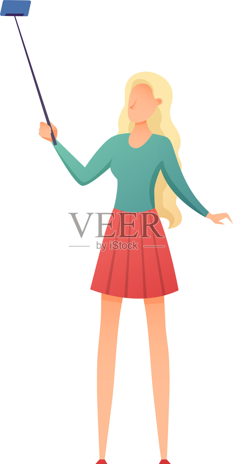 可爱的长发金发女孩穿红裙子设计元素图片