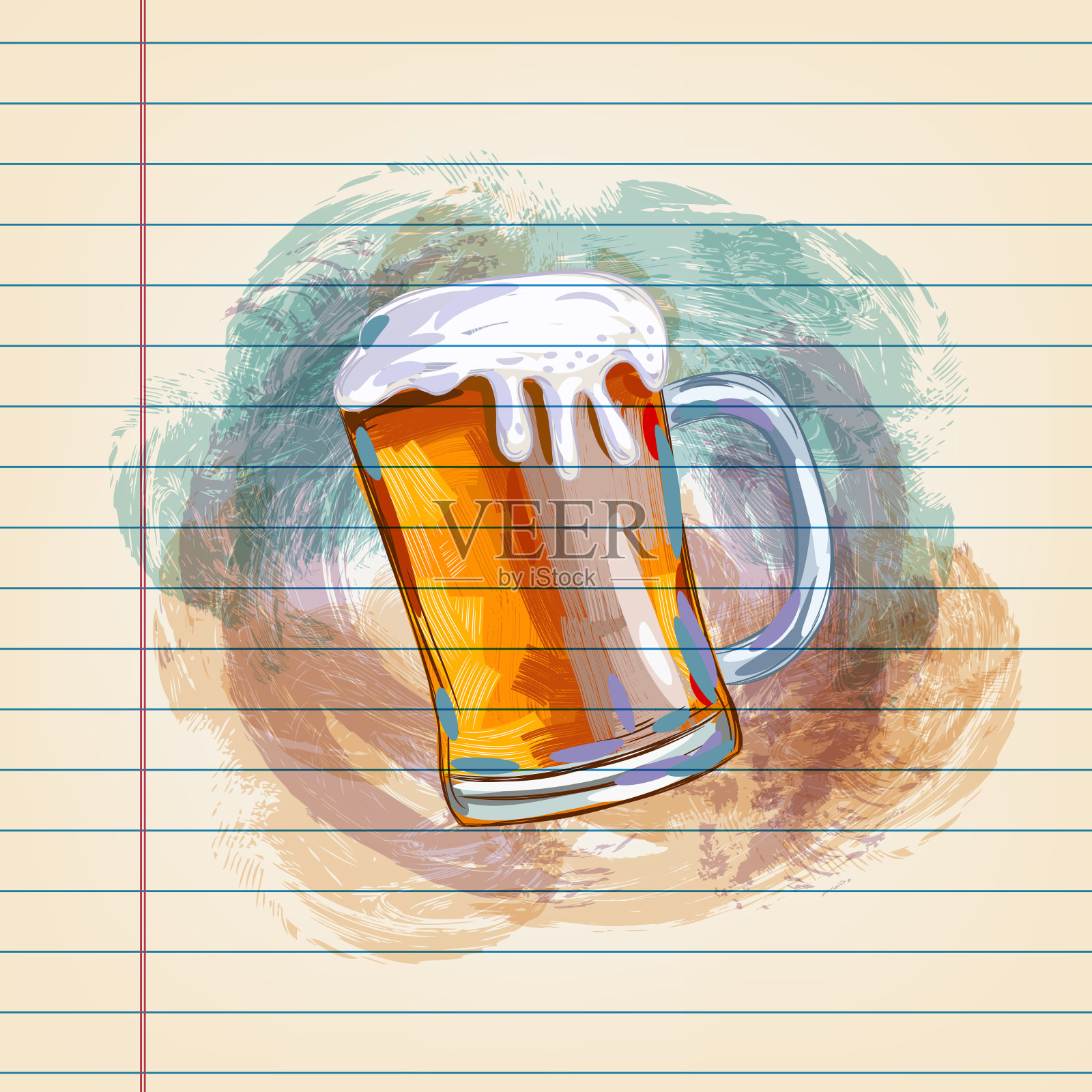 啤酒杯画在横格纸上插画图片素材