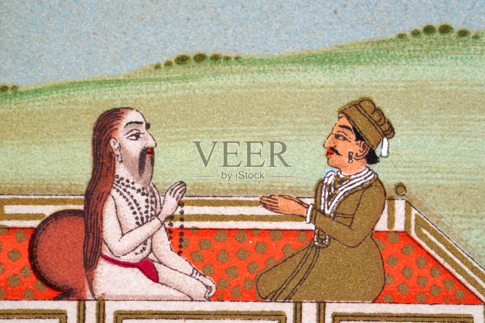 19世纪,印度莫卧儿王朝,印度王子会见古鲁插画图片素材