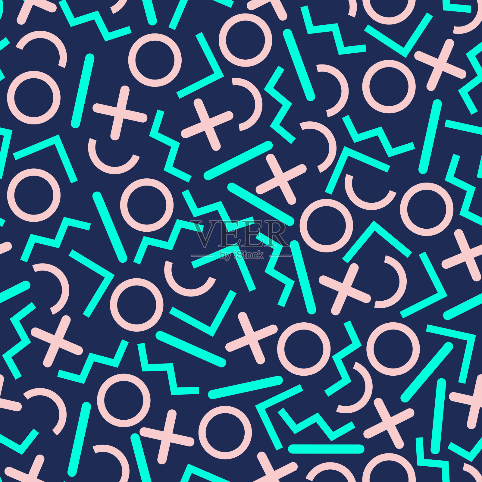 在白色背景上的复古80年代风格无缝几何复古图案。插画图片素材