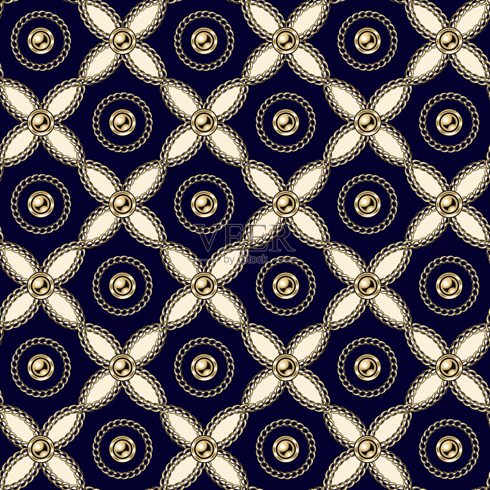 豪华图案与金链,圆圈,珠子插画图片素材