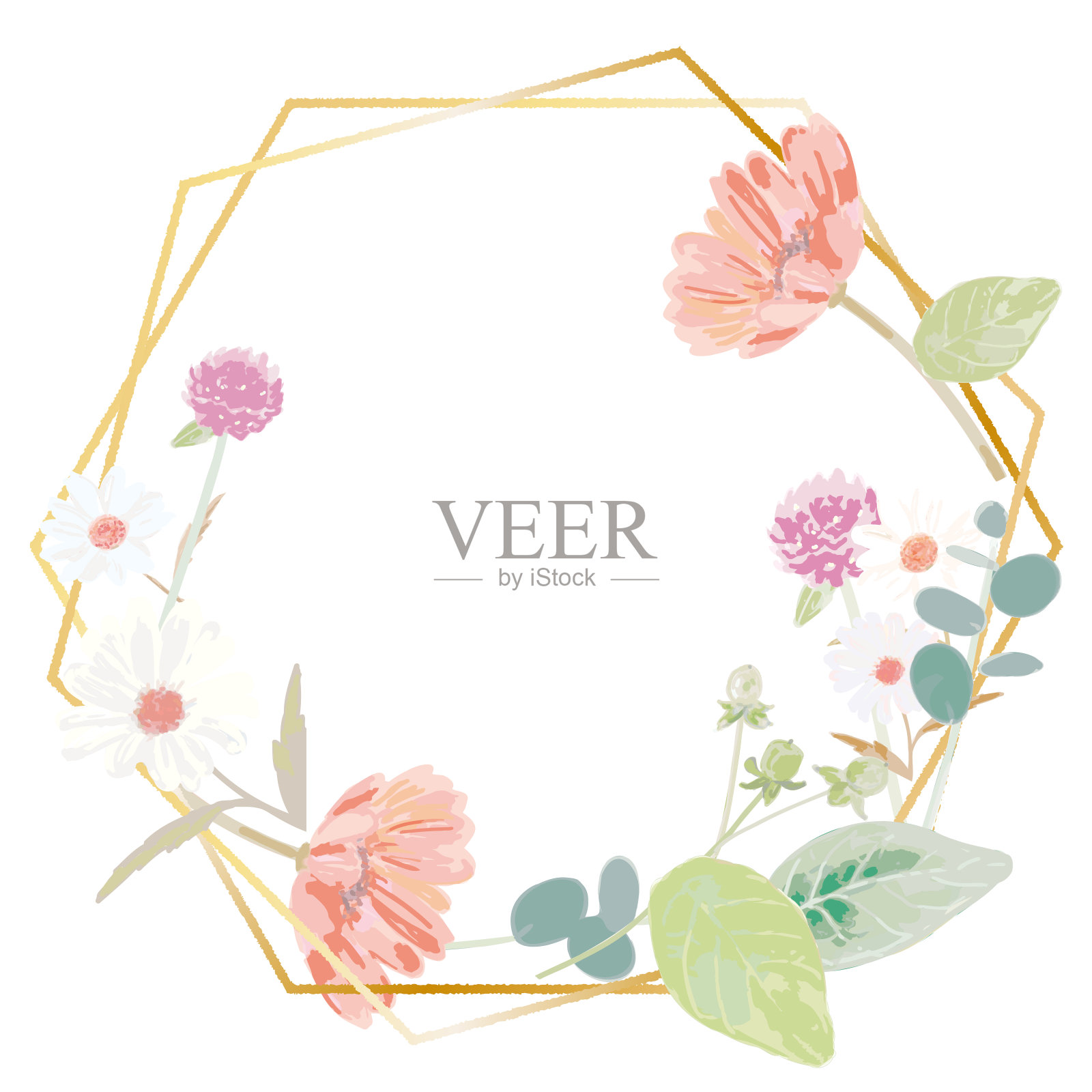 自然浪漫的花金镜框插画图片素材