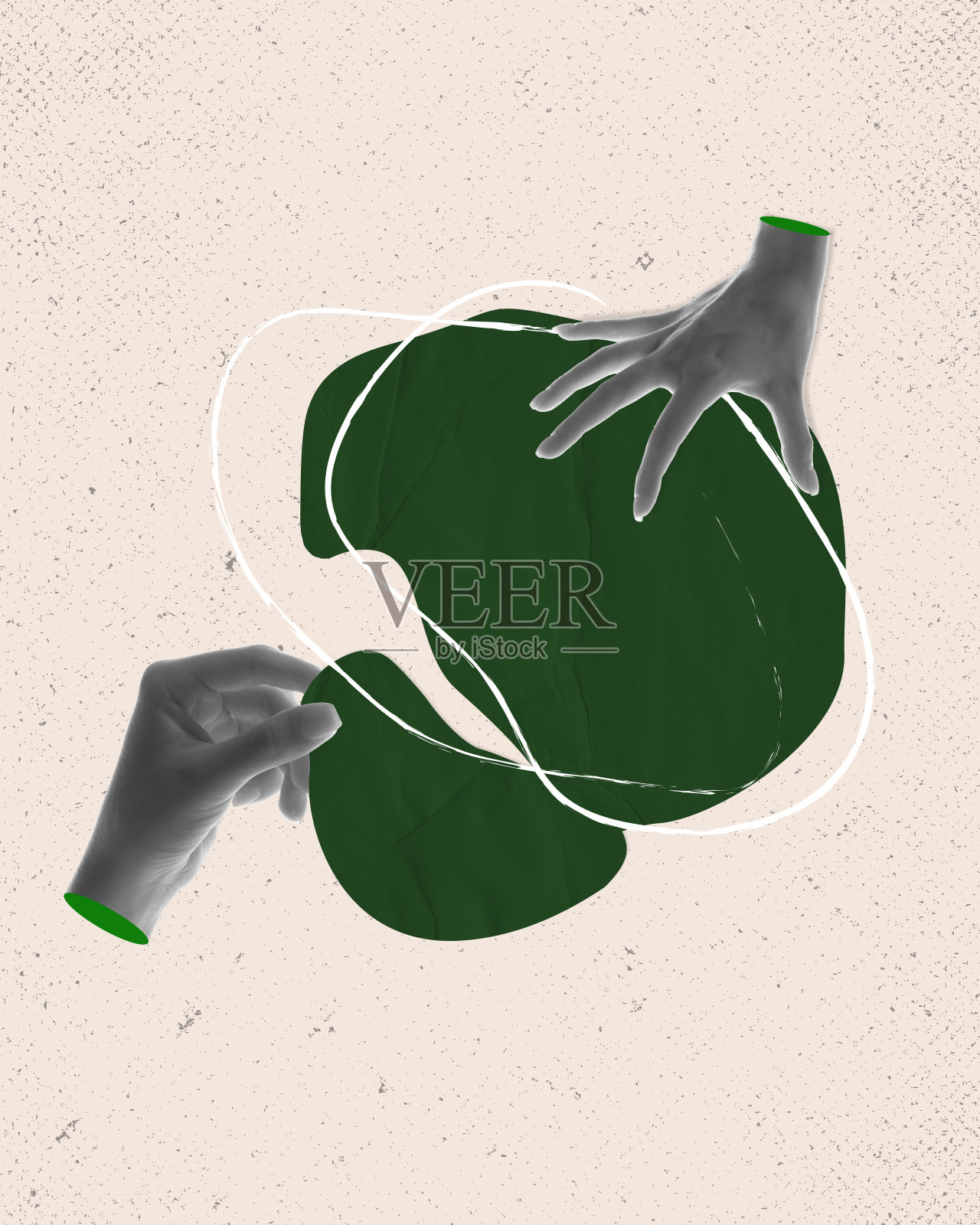 当代艺术拼贴。女性的手连接件象征着协调的工作,成功的战略和计划照片摄影图片