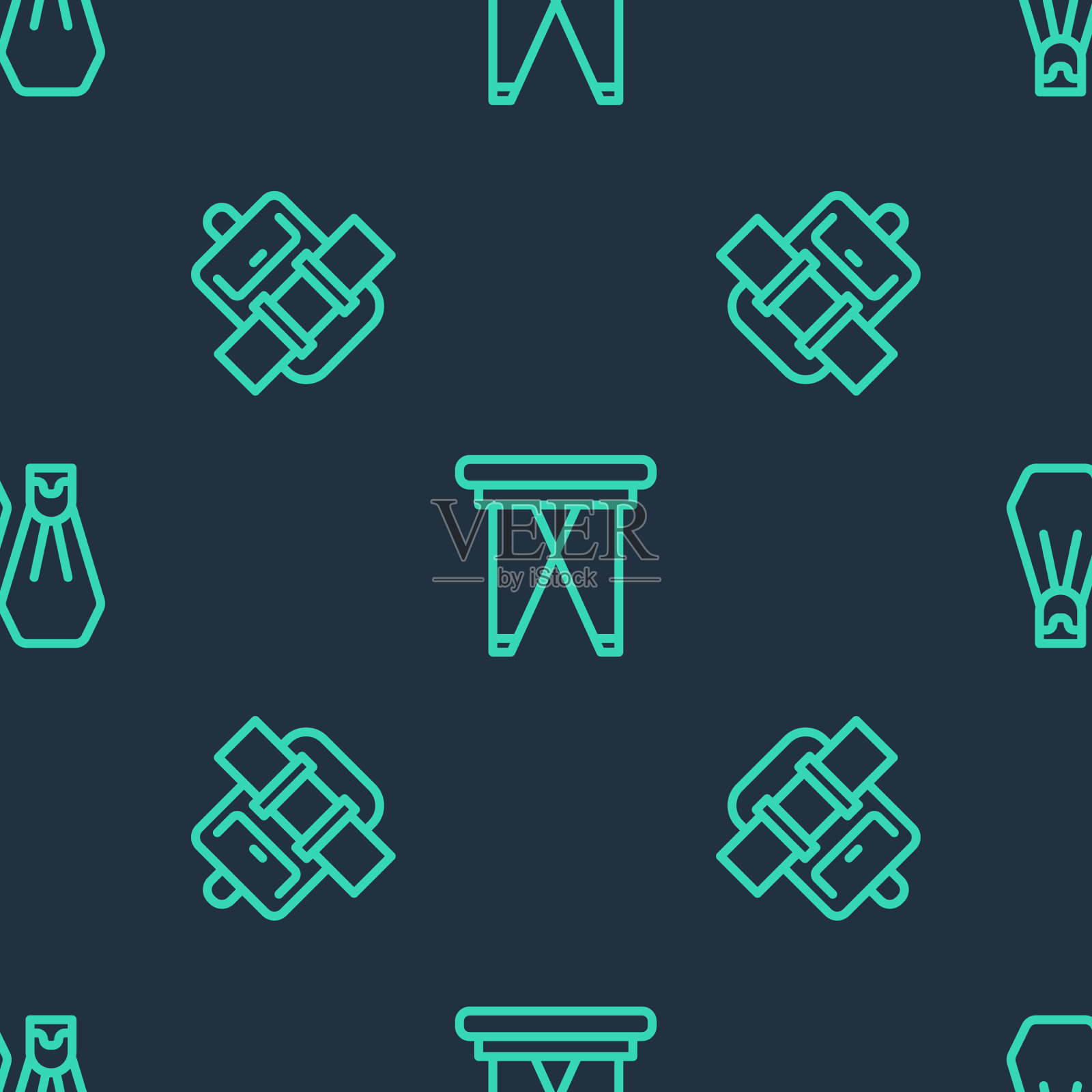 设置行折叠椅徒步背包和橡胶图标素材