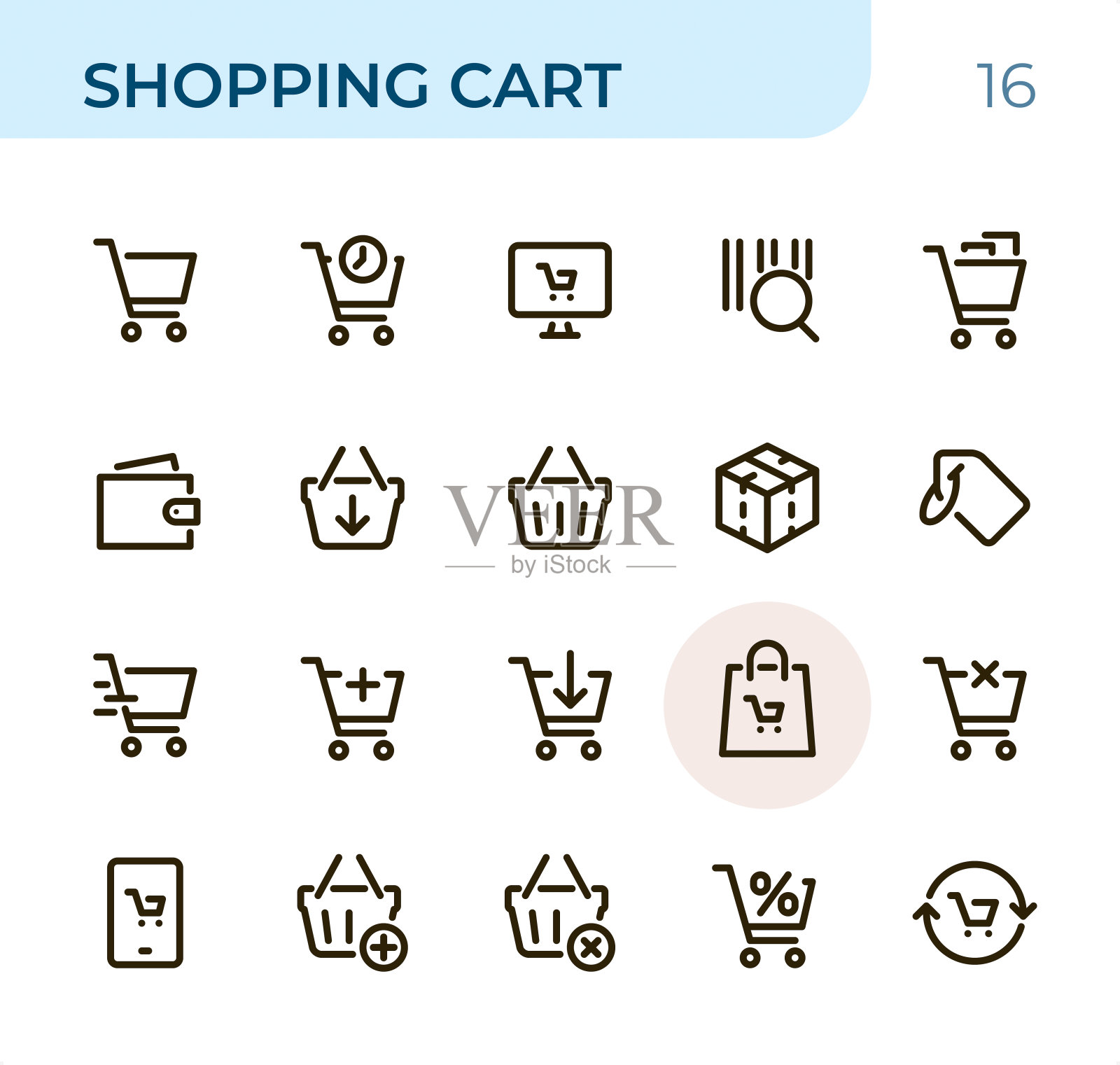 购物车 - 像素完美单色线性图标图标素材